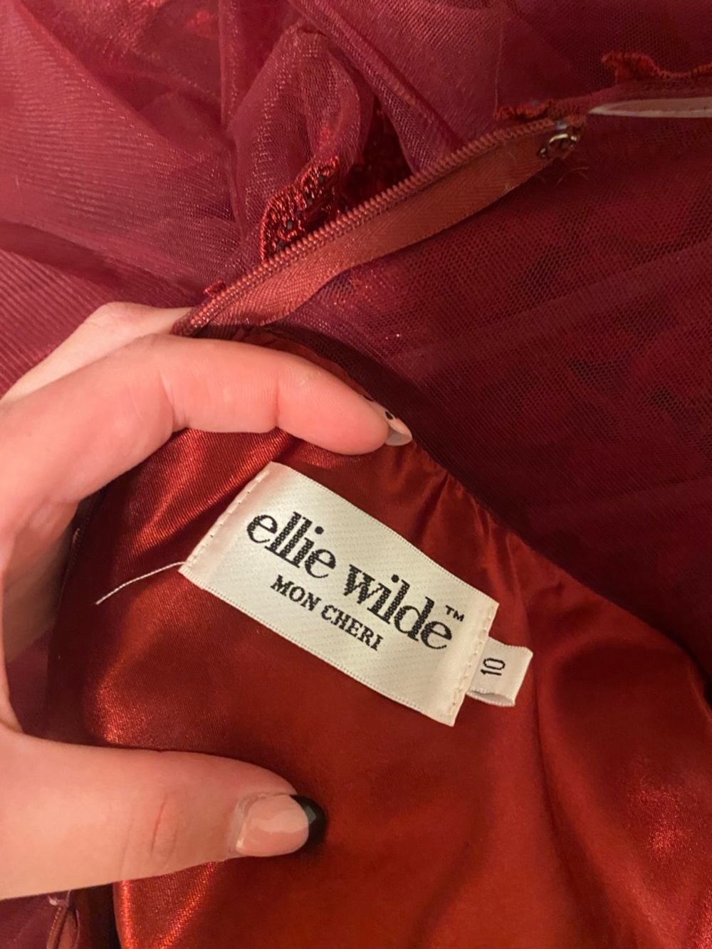 ellie wilde Burgundy Layered Tulle Evening Gown - Picture 4 of 5